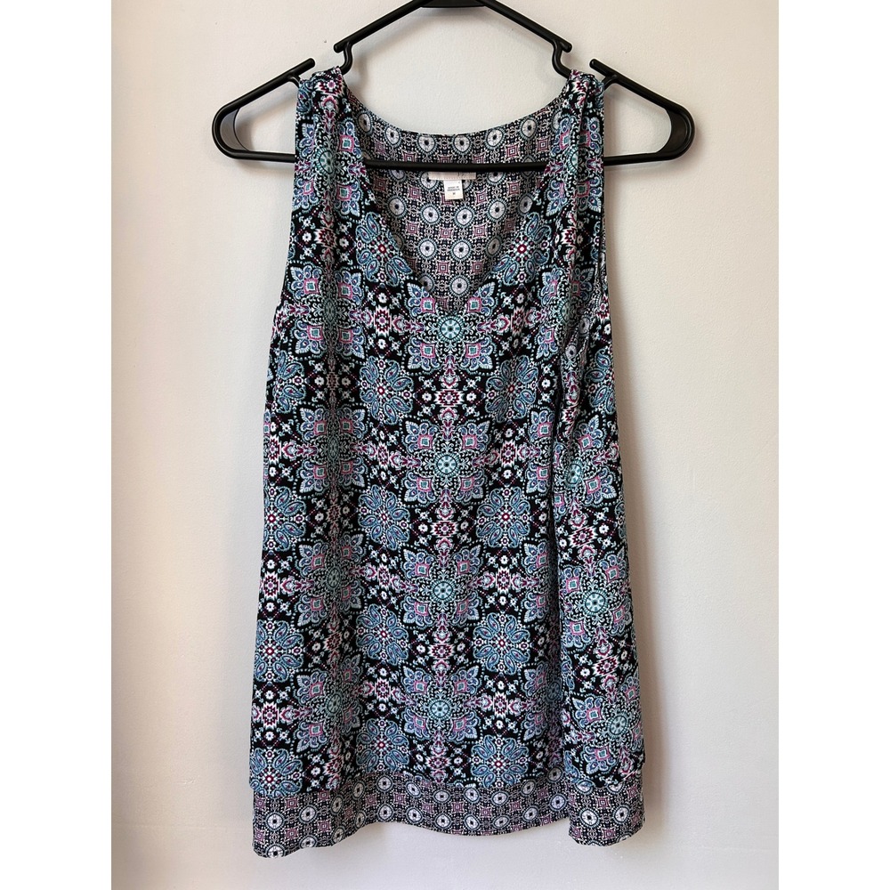 J. Jill Womens Teal Magenta Paisley Medallion V-Neck Sleeveless Blouse Top M